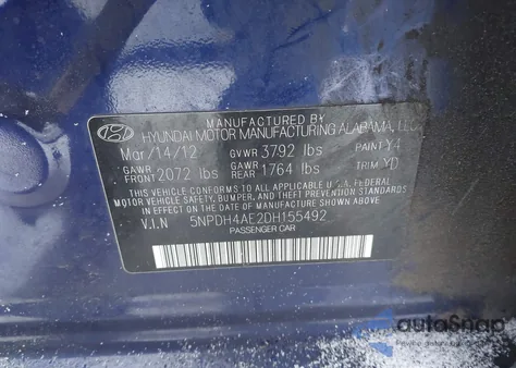 2013 Hyundai Elantra Gls/Limited z USA, uszkodzony, nr VIN 5NPDH4AE2DH155492